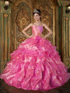 Beautiful Hot Pink Strapless 2013 Quinceanera Dress with Beading and Ruffles