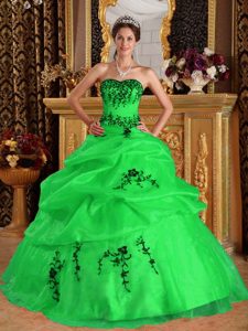 New Green Sweetheart Satin and Organza Quinceanera Dress with Embroidery