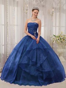 Blue Strapless Organza Quinceanera Dresses with Beading on Wholesale Price