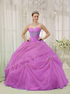 Lavender Sweetheart Organza Quinceanera Dresses with Appliques for Cheap