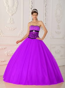 Strapless Tulle and Zebra Quinceanera Dress with Beading for Custom Made