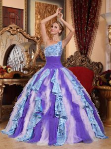 Multicolor One Shoulder Sweet 16 Quinceanera Dress with Ruffles for Cheap