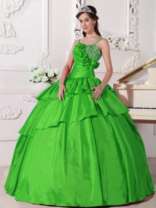 Spaghetti Beaded Taffeta New Quinceanera Gown Dresses in Spring Green