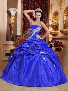 Blue Floor-length Taffeta 2014 Sweet Quince Dresses in Blue with Pick-ups