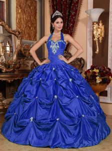 2013 Luxurious Halter Top Lace-up Quinceanera Dresses in Blue under 200