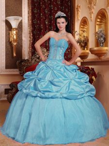 Sweetheart Lace-up Floor-length Baby Blue Magnificent Dress for Quince