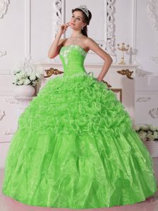 Strapless Embroidered Green Fabulous Quinceanera Dresses with Beading