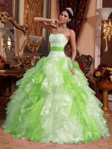Multi-color Ruched and Beaded Lace-up Organza Sweet Dress for Quince