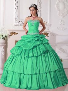 Luxurious Sweetheart Floor-length Taffeta Sweet Sixteen Dress in Green