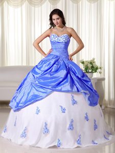Gorgeous Sweetheart Taffeta Long Quinceanera Dress in Blue and White