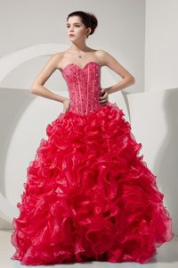 Coral Red A-line Sweetheart Organza Wonderful Sweet 15 Dress for Fall