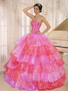 Charming Lace-up Organza Winter Quinceanera Dresses in Pink and Red