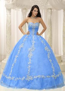 Light Blue Sweetheart Tulle Romantic Quinceanera Dresses with Appliques
