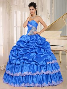 Fabulous Aqua Blue Sweetheart Beaded Quinceanera Gowns with Pick-ups