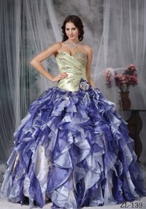 Colorful Taffeta and Organza Beaded Quinceanea Dresses with Ruffles