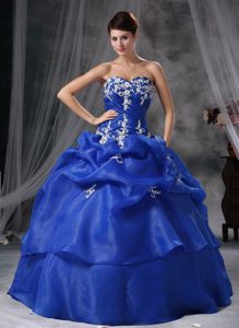 Hot Blue Organza Quinceanera Gown Dresses for 2015 with Appliques