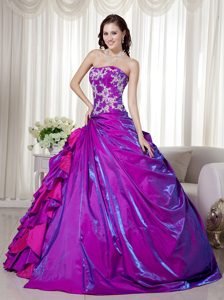 Romantic Taffeta Appliqued Sweet Sixteen Dresses for 2014 in Purple