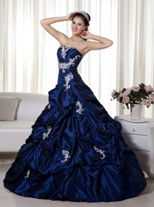 Gorgeous Blue Strapless Taffeta Quinceanera Gown Dress with Appliques