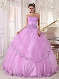 Noble Taffeta and Tulle Appliqued Quinceanera Gown Dress in Lavender