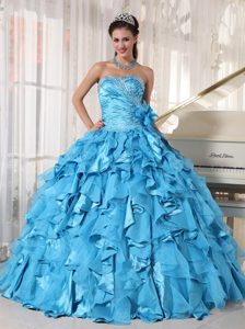 Classical Sweetheart Organza Beaded Quinceanera Gown Dress in Teal