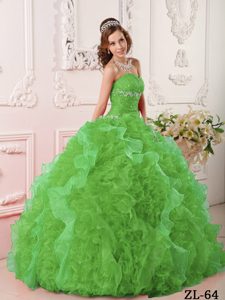 Classical Organza Appliqued Green Quinceanera Dresses with Beading