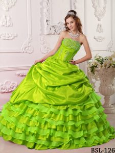 Brand New Yellow Green Taffeta Beaded Quinceanera Dress with Pick-ups