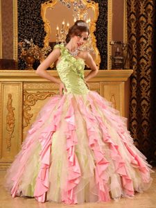 Multi-Colored One Shoulder Ruffled Quinceanera Dresses with Beading