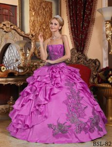 Brand New Fuchsia Taffeta Quinceanera Gown Dresses with Appliques