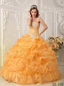 Modest Gold Organza Quinceanera Gown Dresses for 2015 with Beading