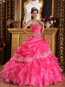 Chic Hot Pink Strapless Quinceanera Gown Dresses for 2015 in Organza