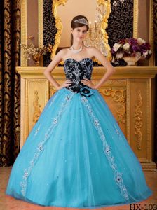 Cheap Sweetheart Tulle Beaded Quinceanera Gown Dress in Aqua Blue