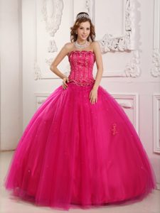 Elegant Tulle Hot Pink Quinceanera Gown Dress for 2013 with Beading