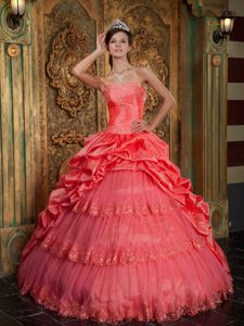 Taffeta and Tulle Lace Appliqued Quinceanera Dress 2012 in Watermelon