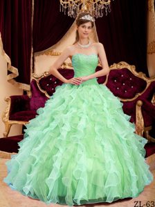 Low Price Organza Beaded Quinceanera Gown Dresses in Apple Green