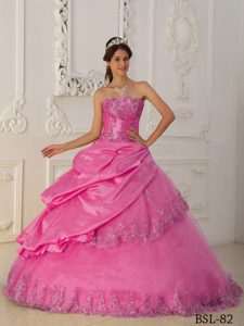 Hot Pink Taffeta and Tulle Quinceanera Dress with Beading and Appliques