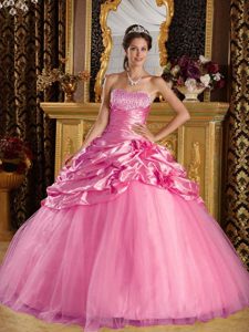 Latest Taffeta and Tulle Beaded Sweet 16 Dresses for 2014 in Rose Pink
