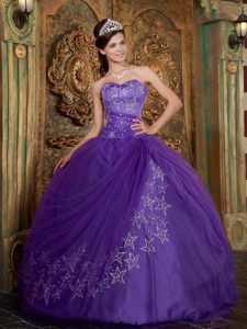 Purple Ball Gown Sweetheart Appliques Sweet 15 Dresses by Tulle and Taffeta
