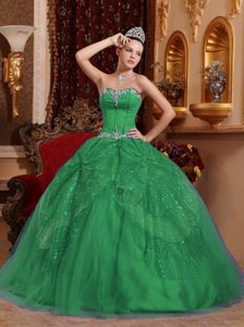Sweetheart Green Ball Gown Quinceanera Dress with Beading and Appliques