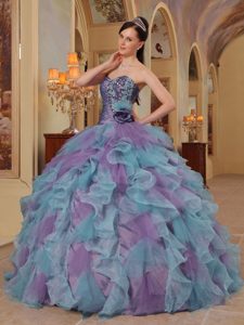 Sweetheart Beading Appliques Organza Quinceanera Dress in Purple and Blue