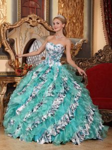 Sweetheart Taffeta and Organza Printing Quinceanera Gown Dress with Ruffles