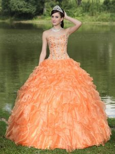 Clearance Orange Beading Sweetheart Sweet 15 Dresses with Ruffled Layers