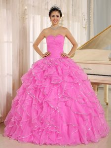 Wholesale Price Sweetheart Beading Pink Quinceanera Dresses with Ruffles