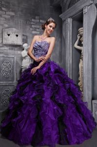 Purple Leopard Print Sweetheart Sweet Sixteen Dresses with Organza Ruffles