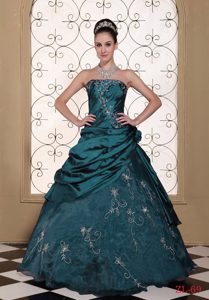 Strapless Quinceanera Gowns on Promotion with Embroidery in Teal