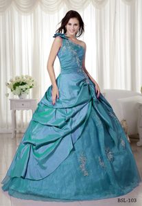 One Shoulder Taffeta and Organza Quinces Dresses for Wholesale Price