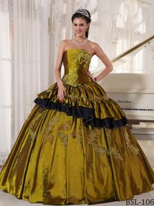 Strapless Ball Gown Taffeta Low Price Sweet 16 Dresses with Beading