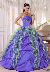 Affordable Strapless Organza and Taffeta Quince Dresses with Ruffles