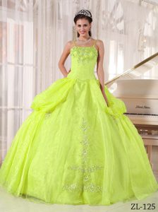 Spaghetti Straps Discount Quince Gowns Yellow Green with Appliques