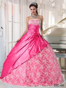 Hot Pink Inexpensive Strapless Quinceanera Dresses in Taffeta and Lace