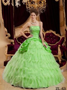 Custom Made Strapless Sweet 16 Dresses with Ruffles in Spring Green